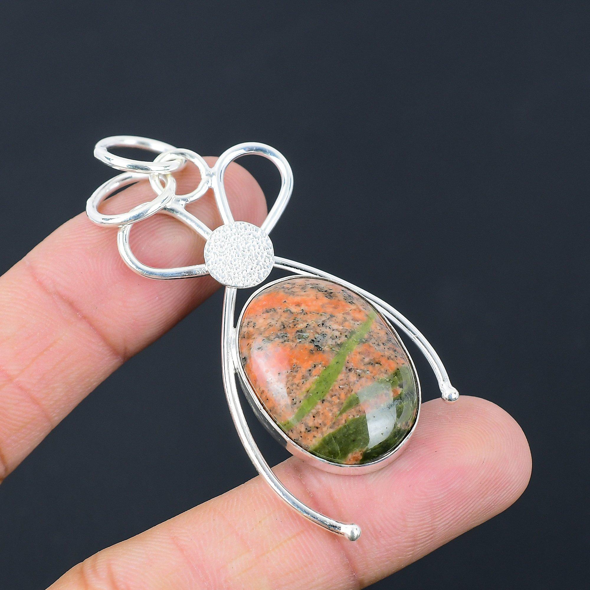 Oval Natural Unakite Sterling Silver Sister Engagement Handmade Birthday Pendant