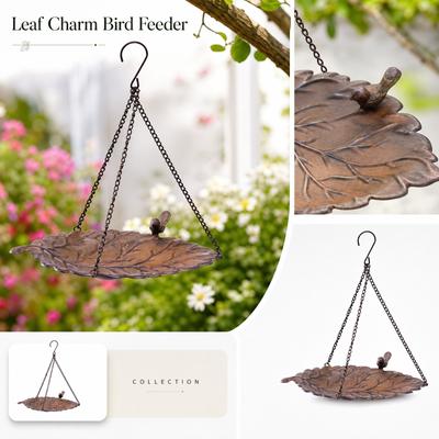 Leaf Shaped Hanging Bird Feeder Metal Garden Bird Feeder with Chain Iron Decorative Outdoor Wild Bird Feeding Station