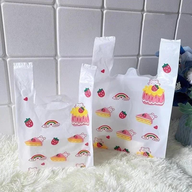 Handheld Plastic Bags Restaurant Takeaway Packaging Bag Shop Shopping Clothing Food Baking Dessert Cartoon Pattern Packing Bag