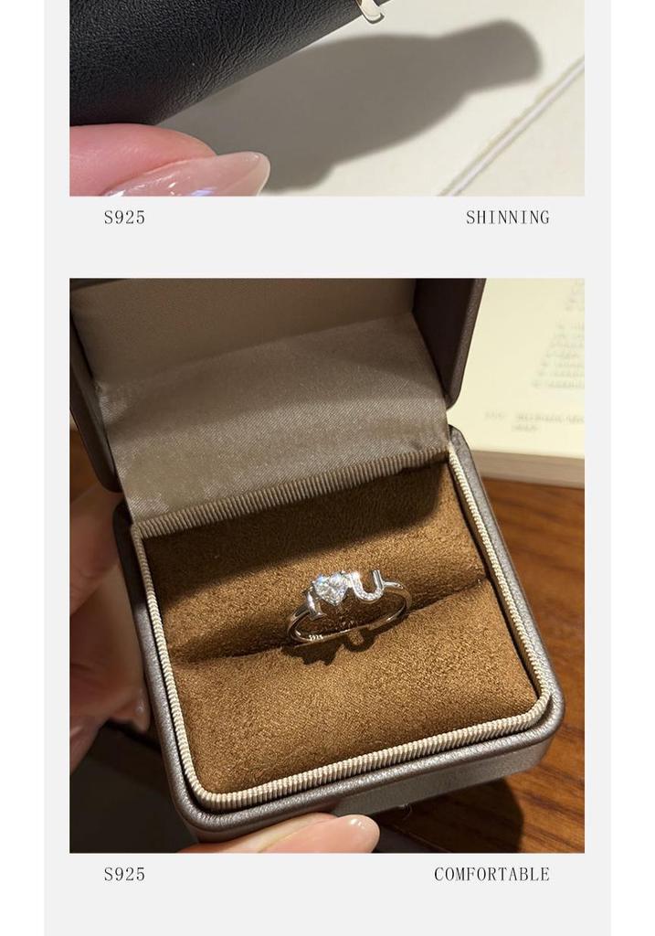 S925 Sterling Silver Heart Letter Adjustable Women's Ring
