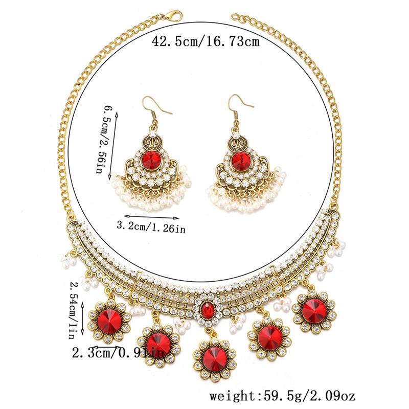Vintage Schmuck für Damen Brillen Perlen Dekoration Schmucksets 5 Blumen Quaste Anhänger Halskette Ohrringe Set Für Damen Geschenk