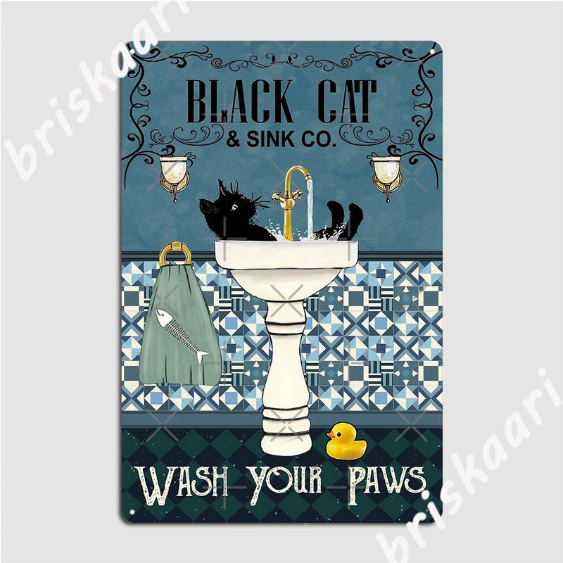 Black Cat Sink Co Wash Your Paws Metal Signs Wall Pub Kitchen Decoration Plates Tin Sign Posters