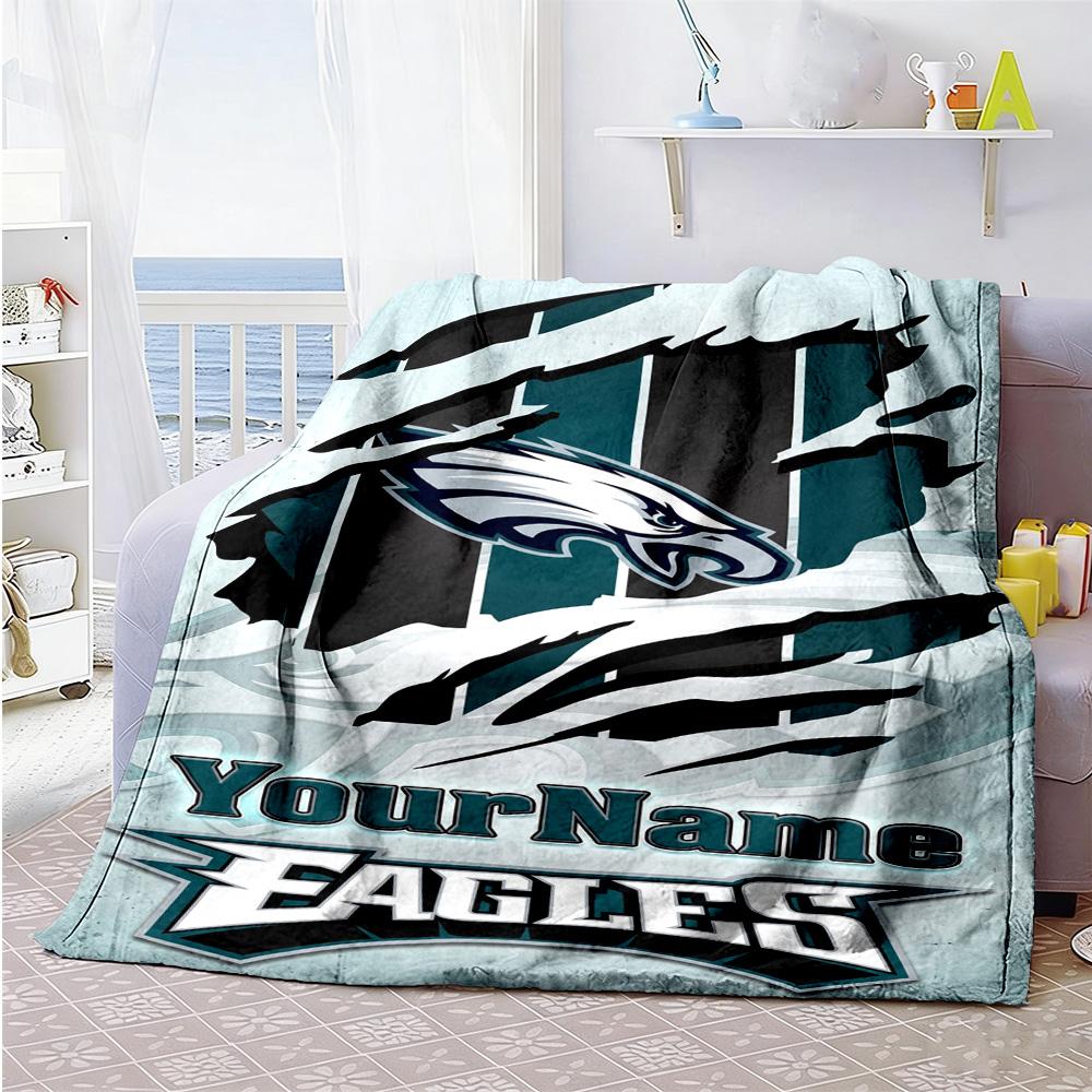 Philadelphia Eagles Personalized Name Blanket Lightweight Customizable Blanket Comfortable Great For Sofa Bedding Picnics Chair