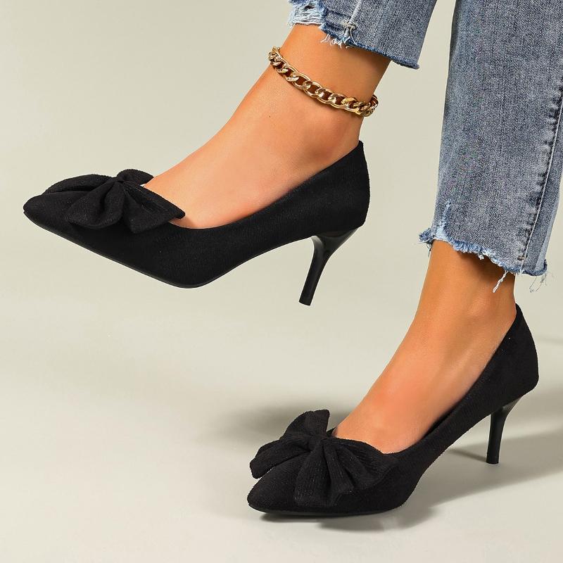 Modeschuhe für Damen 2025 Superhoher Absatz Damen Sommer-Schuhwerk Schwarz Büro Stiletto Spitzschuh mit Schleife Echtes Marken Slip-on-Schuh