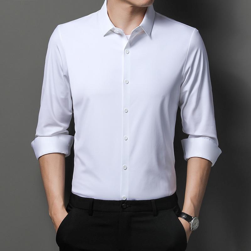 Men's Solid Color Stretch Long-Sleeve Button-Down Shirt - Autumn 2022