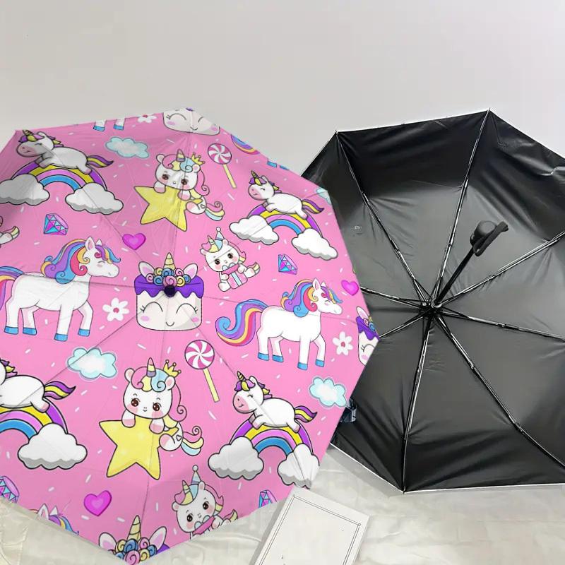 1PC Unicorns Clouds Umbrella-8-Rib Reinforced Portable Folding Travel Suitable for All Seasons Outdoor Daily Use  -J0339