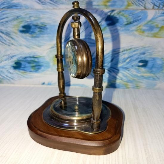 Ceas de birou 15,24 cm Ceas de masă din alamă nautică cu bază busolă de direcție, de colecție maritimă, decorativă și cadou