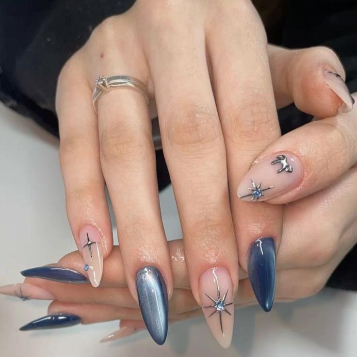 Cat Eye Wearable False Nails - Simple Whitening, Removable, High-End Nail Patches