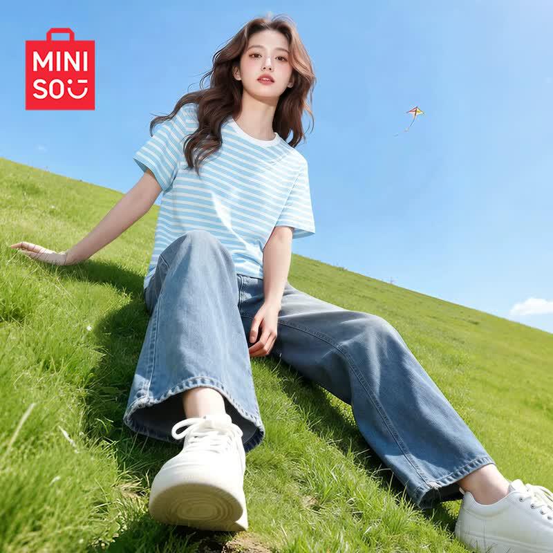 MINISO Women s Striped Cotton Short-Sleeve T-Shirt S