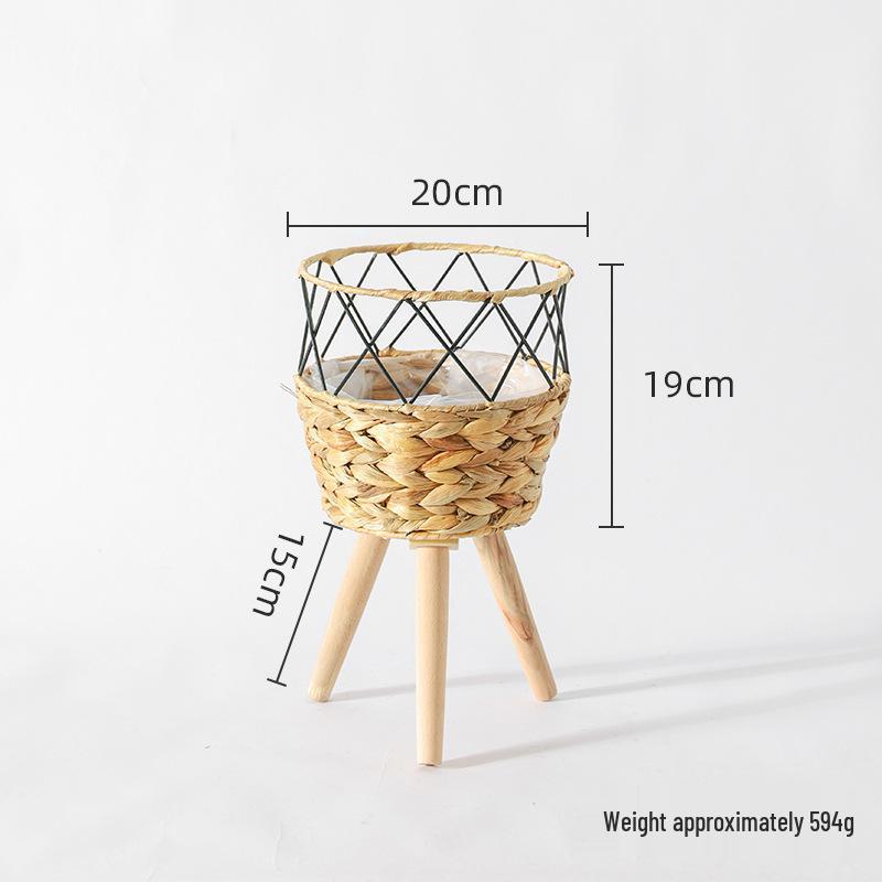 Nordic Rattan Woven Flower Pot and Stand for Living Room/Balcony Decor.