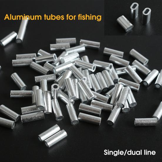 50Pcs Solid Fishing Line Tube Single Double Barrel Aluminium Anti Rust Crimping Loop