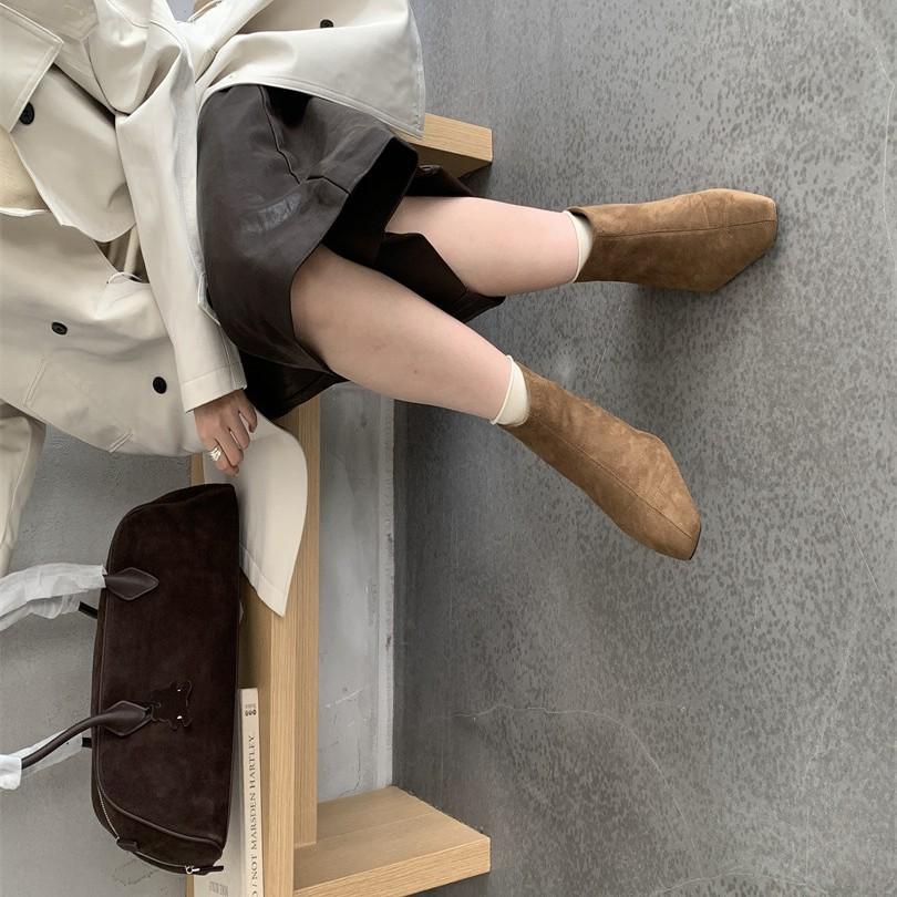 Pointed Thick Heel Burgundy Thin Boots Women's Shoes 2025 New Spring and Autumn Single Boots Retro Suede Korean Small Short Boots