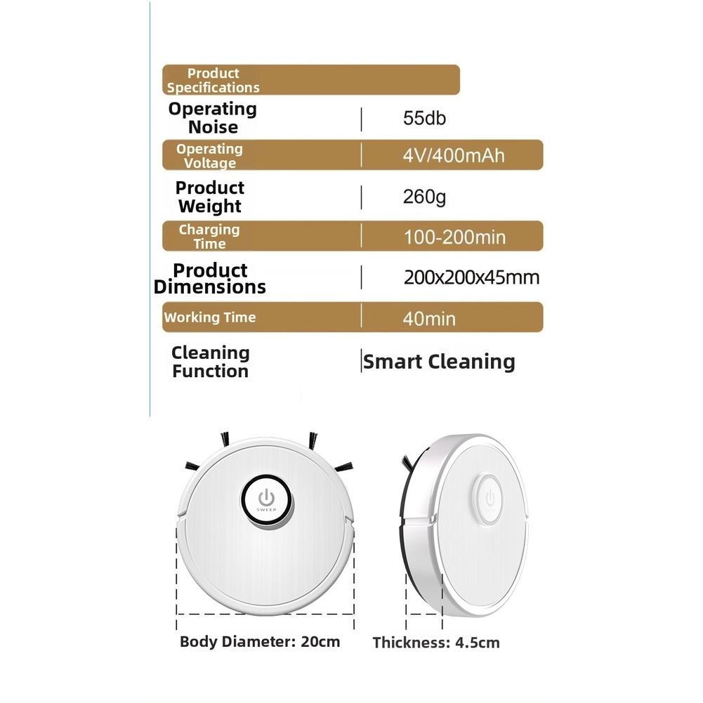 Smart Robot Vacuum Cleaner 3In1 Sweep Mop Side Suction All-in-One Cleaning Ultra-Slim Low Noise 50-Minute Runtime Vacuum Cleaner