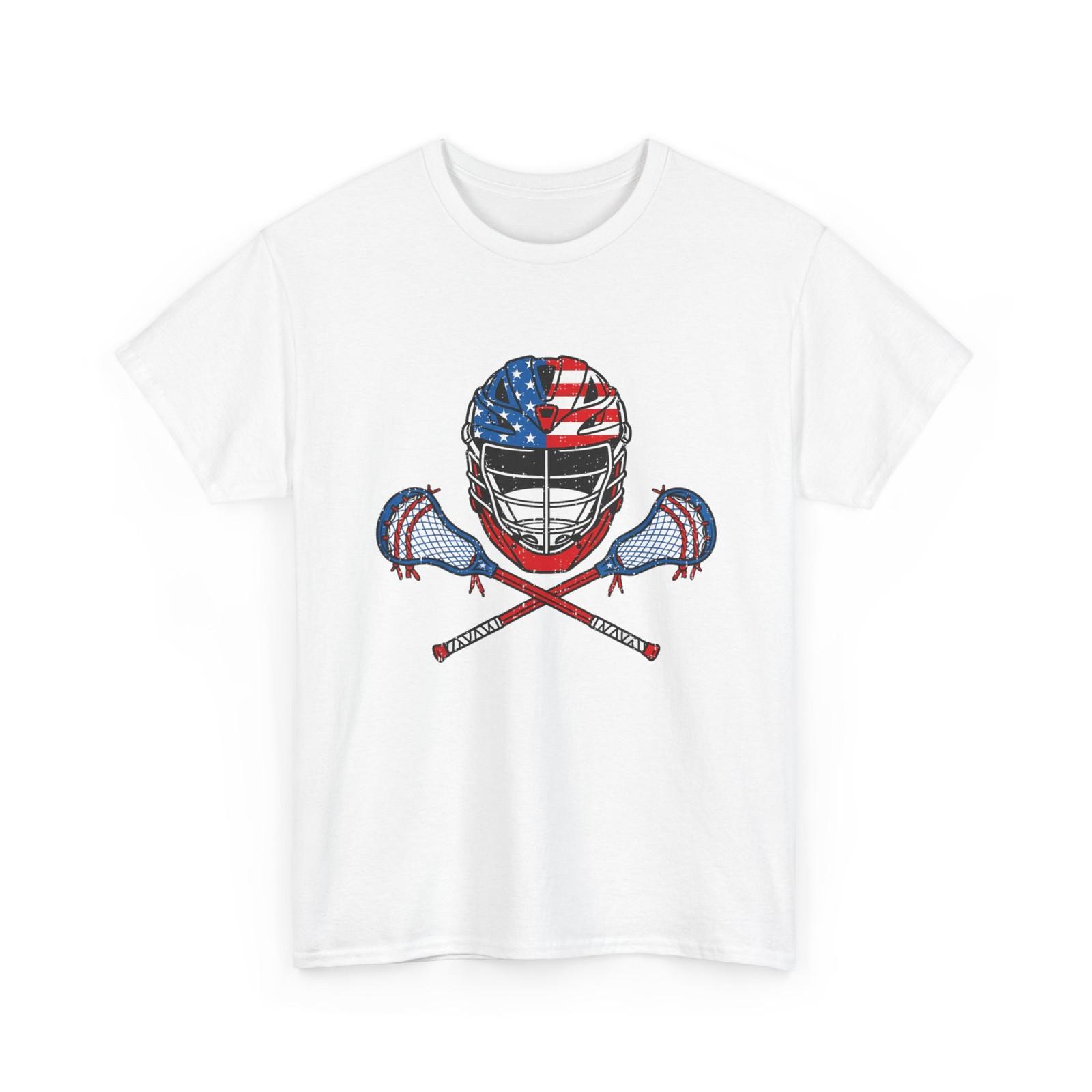Lacrosse Shirt, Lacrosse Helmet Lax Sticks American Flag 4th of July Shirt XXXXL
