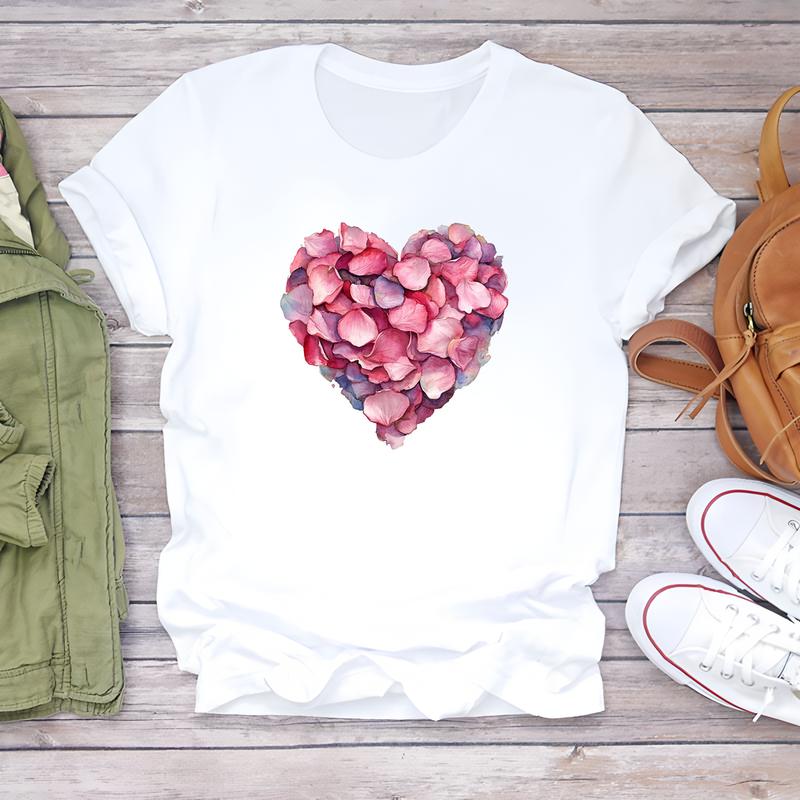 Summer trendy cute printed women's T-shirt, short-sleeve daily fashion top for women, stylish and comfortable.