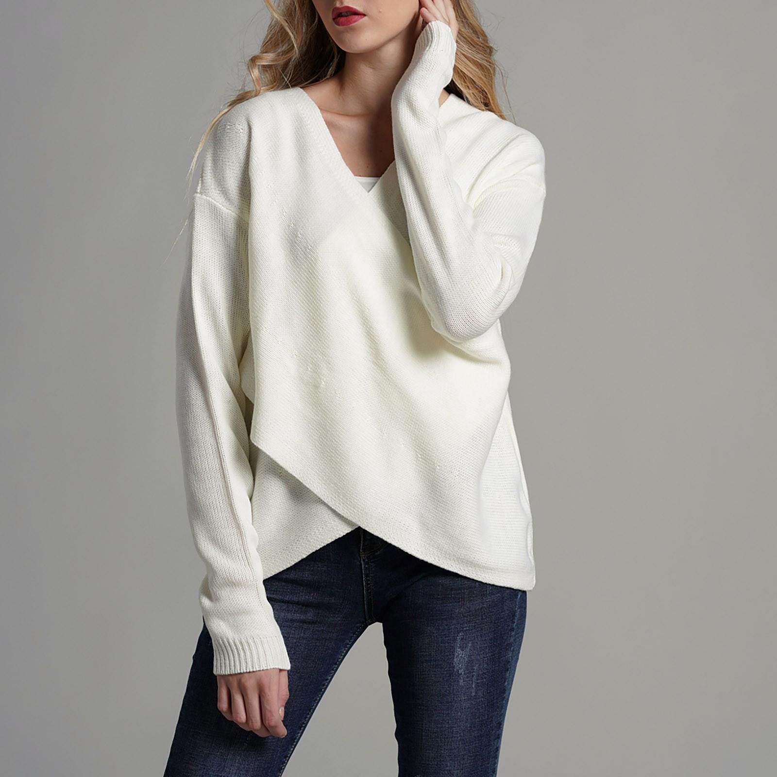 

Женский темпераментный повседневный свободный вязаный свитер с крестом L белый