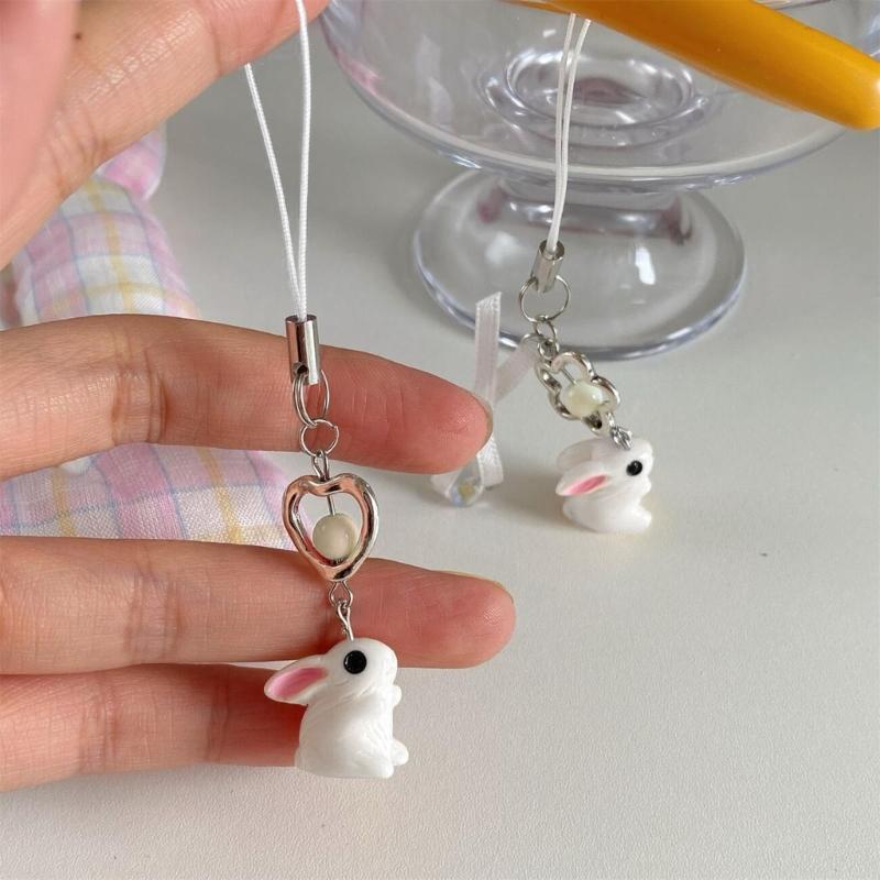Korean 3D Rabbit Flower Phone Chain Lanyard Y2k Girl Bowknot Keychain Sweet Bag Pendant Decoration Backpack Ornament