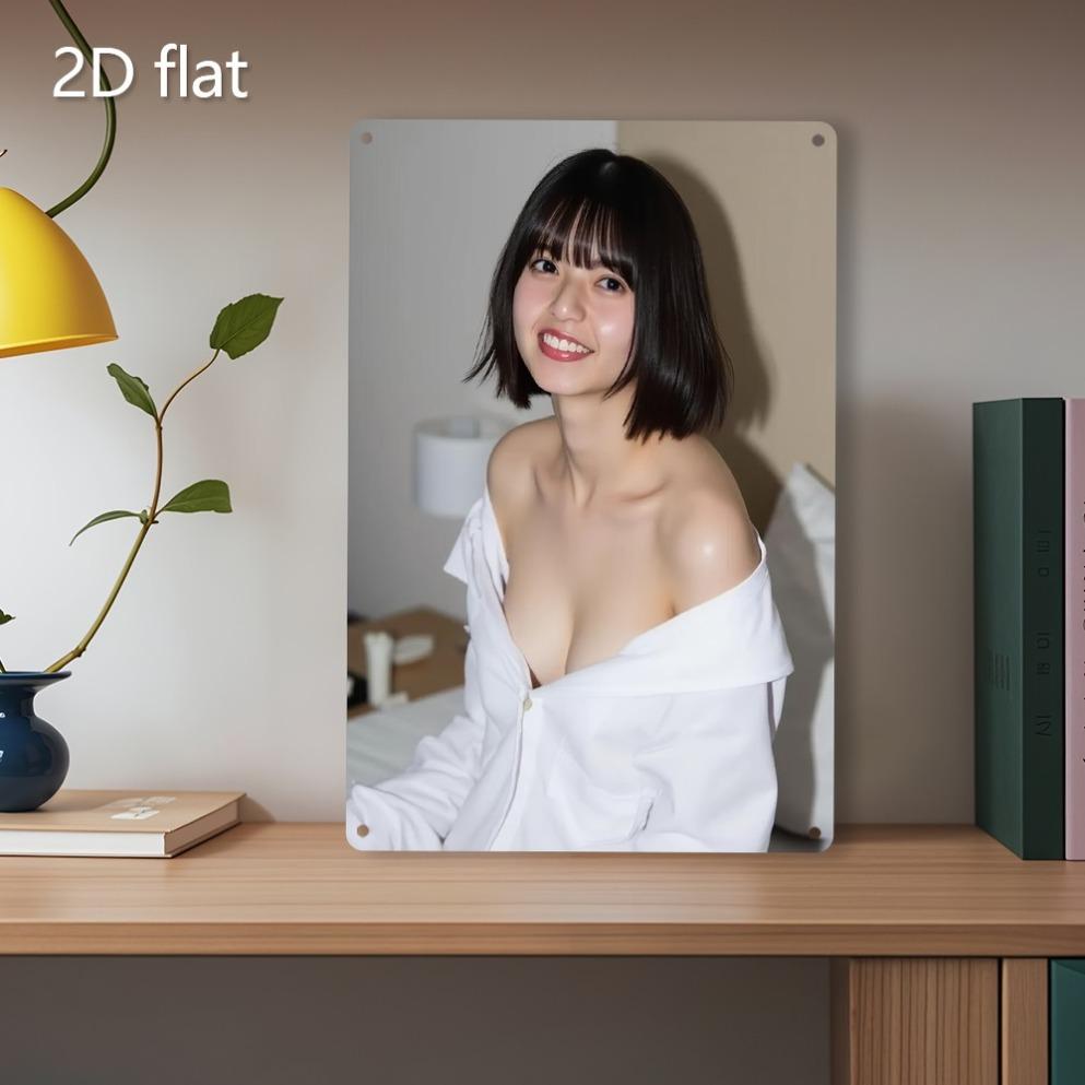 

Cute Japanese Girl with Short Bangs in Loose White Shirt Metal Tin Sign Vintage Iron Painting Wall Art Decor for Man Cave Bar P 20x30cm（7.8x11.8inch）