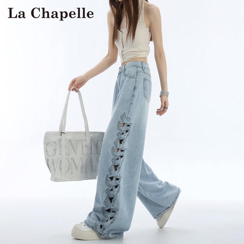 La Chapelle Women s Lyocell Tencel Curved Wide-Leg Denim Pants M