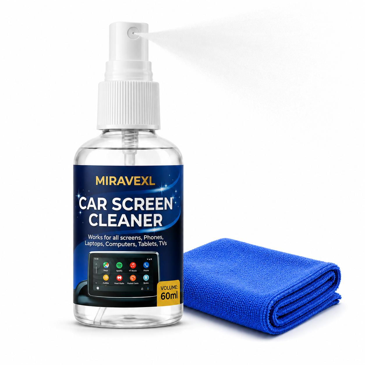 Screen Cleaning Kit with Spray & Microfiber Cloth for Car Screens, Laptops, Tablets, Phones & Touchscreen Electronics