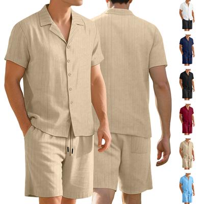 Men's Vacation Beach Pants Summer Cardigan Short-Sleeve Shorts Set