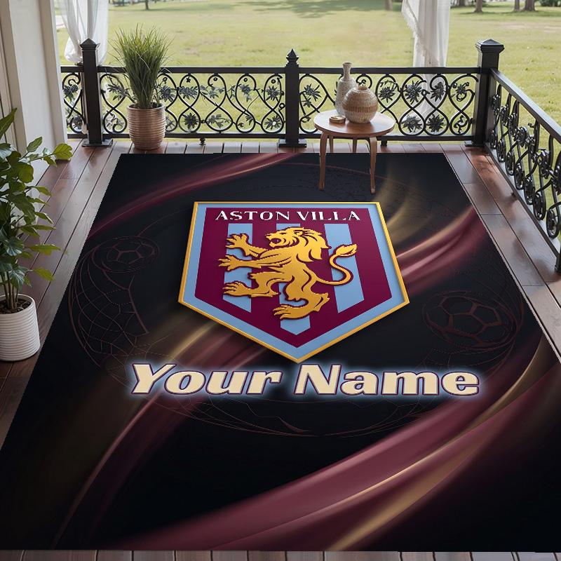 Custom Text Printed Rug Aston Villa Non Slip Floor Carpet For Home Room Decor