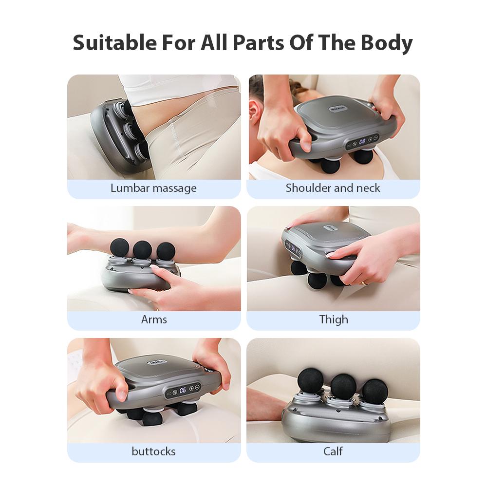 Fascia Gun Six-head Muscle Relaxation Massage Gun Wireless Waist Back Body Massager Deep High Frequency Vibration with 9 Modes