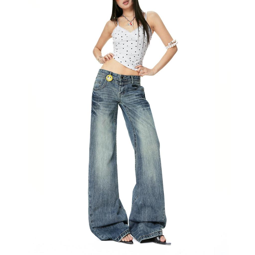 American Women's Spring 2026 Retro Micro-Flare Jeans - Low-Rise, Straight, Loose, Wide-Leg, Slimming.