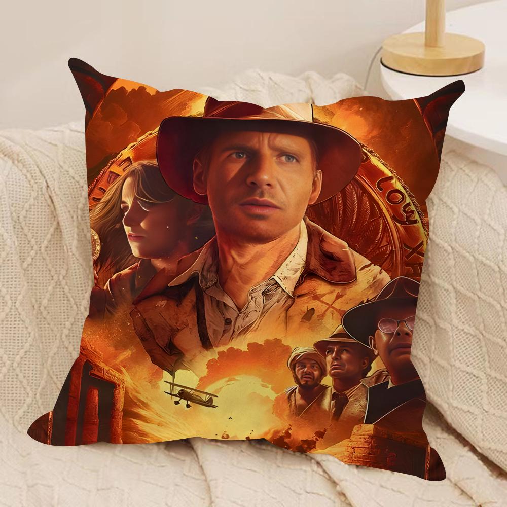 Movie IIndiana JJones Cushion Cover Silky Short Plush Invisible Zipper Dustproof Sofa Pillow Case for Home Decor