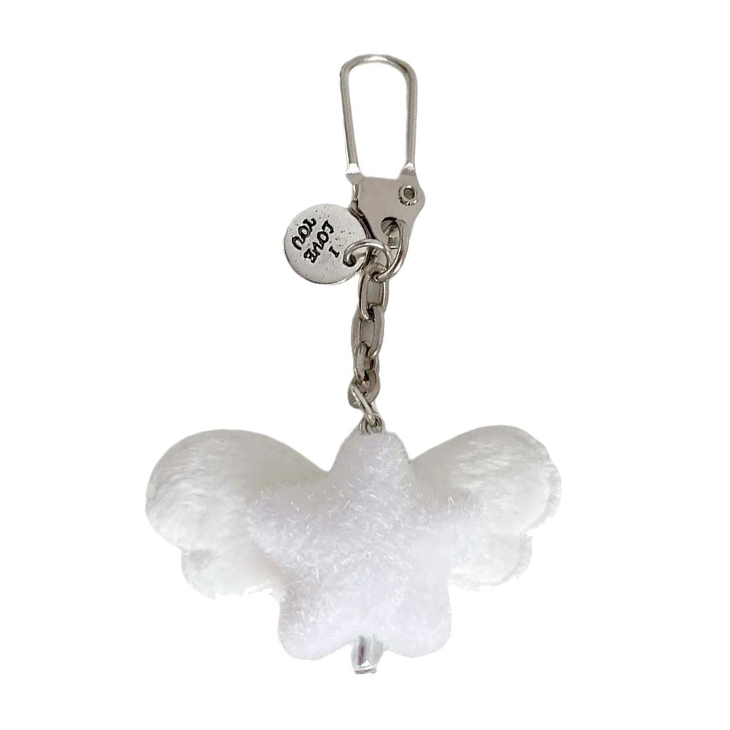 Fuzzy Flocking Star Keychain with Angel Wing Pendant Soft Stylish Fashionable Accessory For Phone Keys Bag Gift