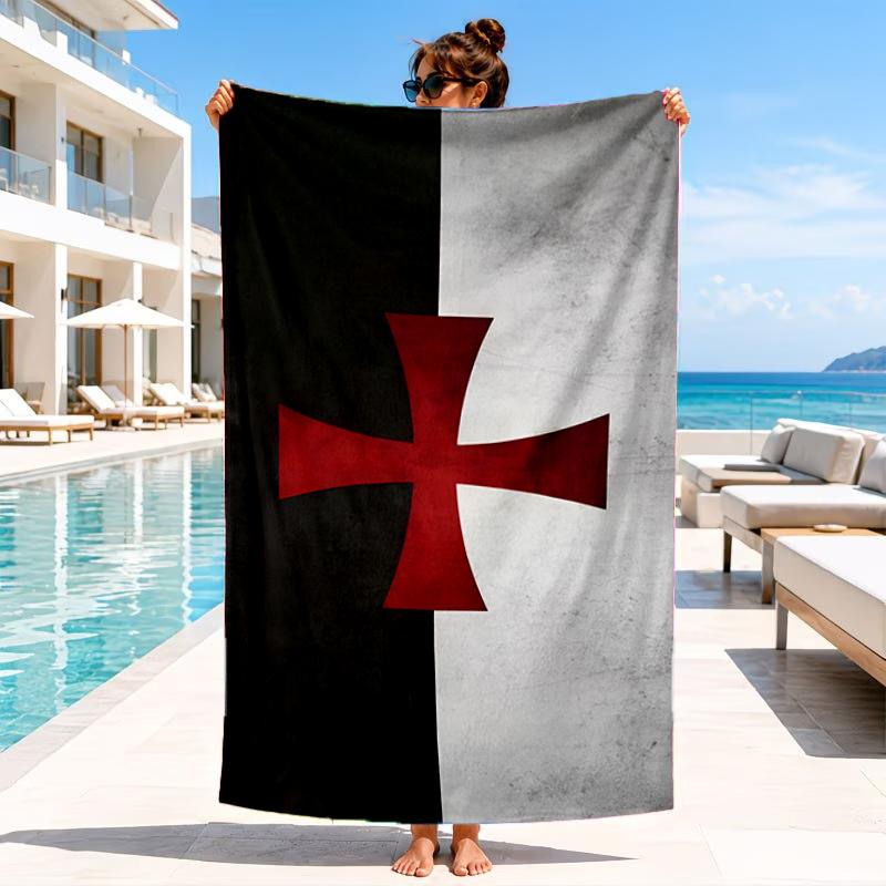 Knights Templar Symbol Beach Towel, Microfiber Beach Towel, Perfect For Pool, Beach, Travel, Home Decor Beach Party Fan Gifts