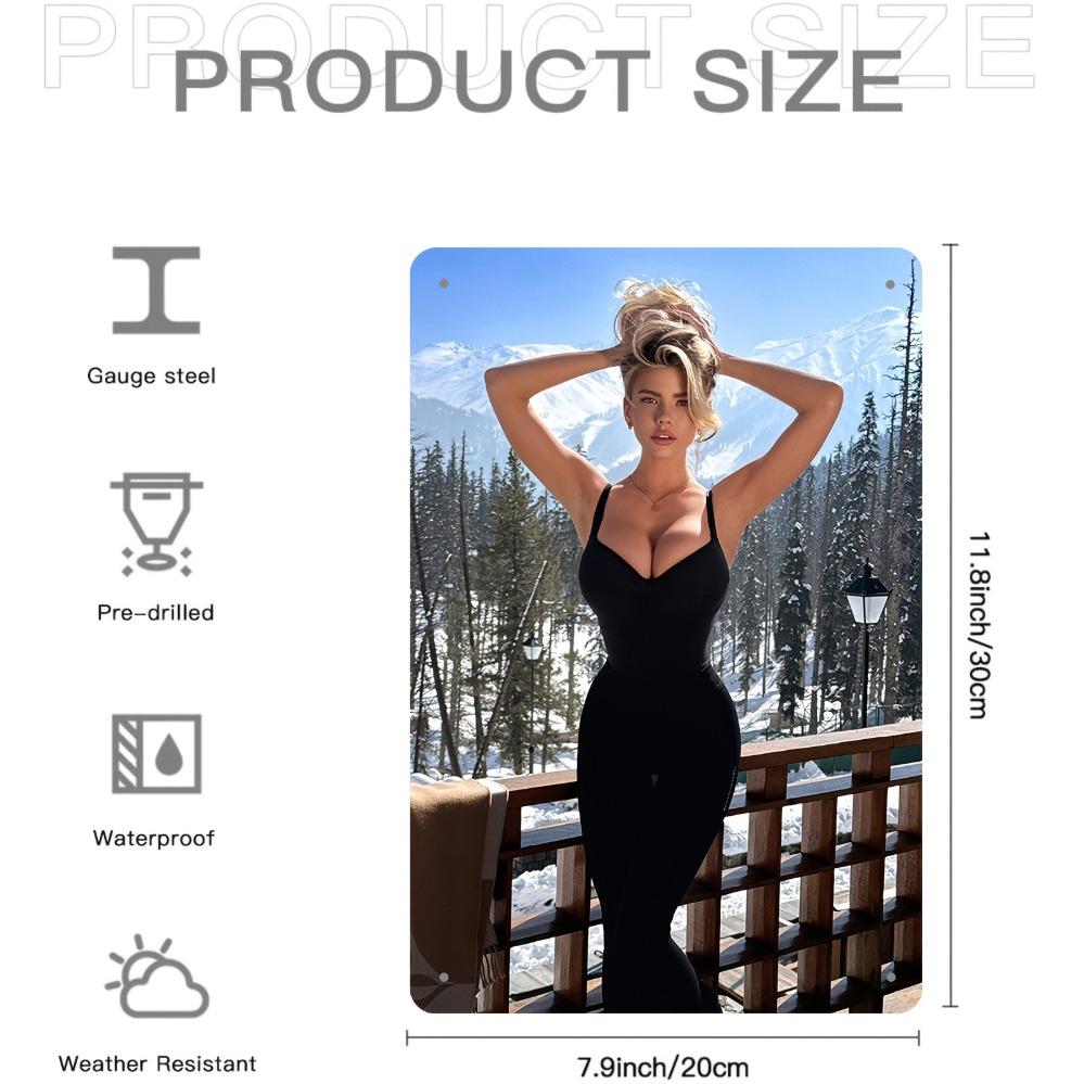 Vintage Metal Wall Art - Model Poster with Majestic Mountain Background 12x8 Inch, Men's Bar Bedroom Living Room Office Decor, U