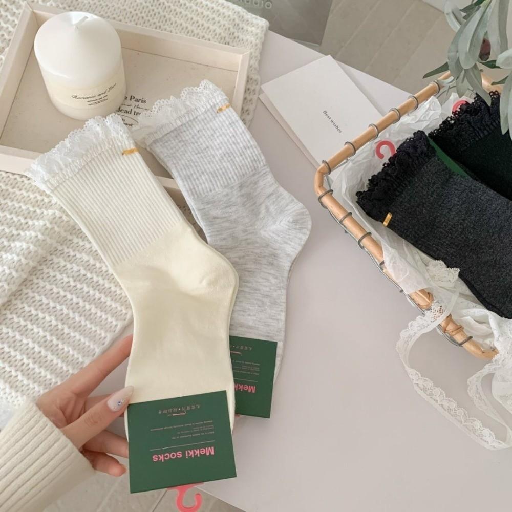 Breathable Women's Socks Lace Frilly Crew Socks Fashion Long Socks