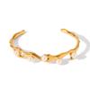 Stainless steel irregular elegant high-end pearl open bangle, non-fading titanium steel bracelet
