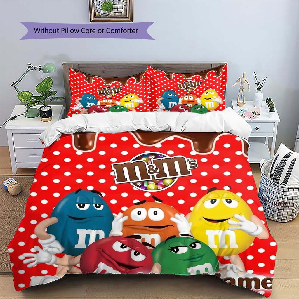 M&M's Custom Name Pattern Bedding,Quilt Set Quilt Cover Pillowcase Home Birthday Gift(1 * duvet cover + 2 * pillowcase, without core)