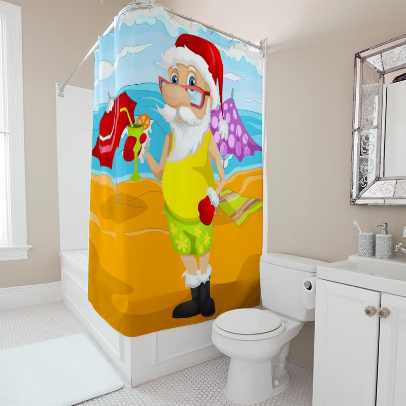 Tu Santa Claus Beach Shower Curtain Tropical Summer Vacation Holiday Bathroom Decor Festive Christmas Gift Coastal Vibes Wall Ar