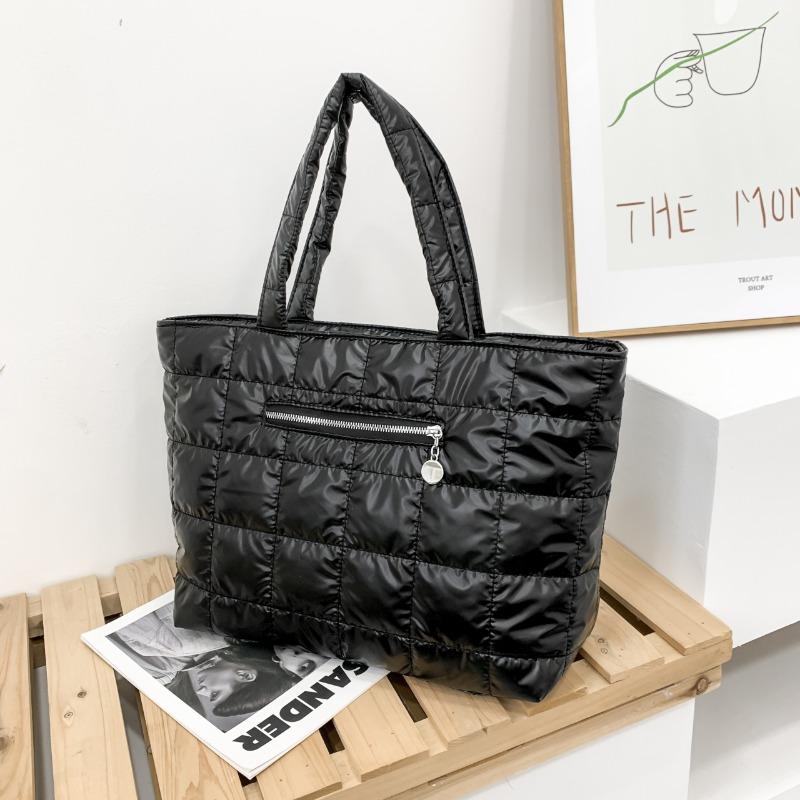 Winter Cotton Tote Bag High Capacity Women's Shoulder Handbags Quilted Female Handbags for Daily Commute Work Shopping and Travel