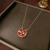 Women's Heart-Shaped Necklace with Four-Petal Flower, Cubic Zirconia, Titanium Steel Clavicle Chain - Elegant and Versatile Accessory