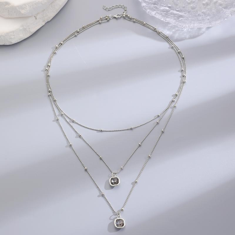 Fashionable Square Black Diamond Necklace Set Simple Geometric Inlay Splice Earrings Bracelet Necklace Jewelry Accessories Gifts
