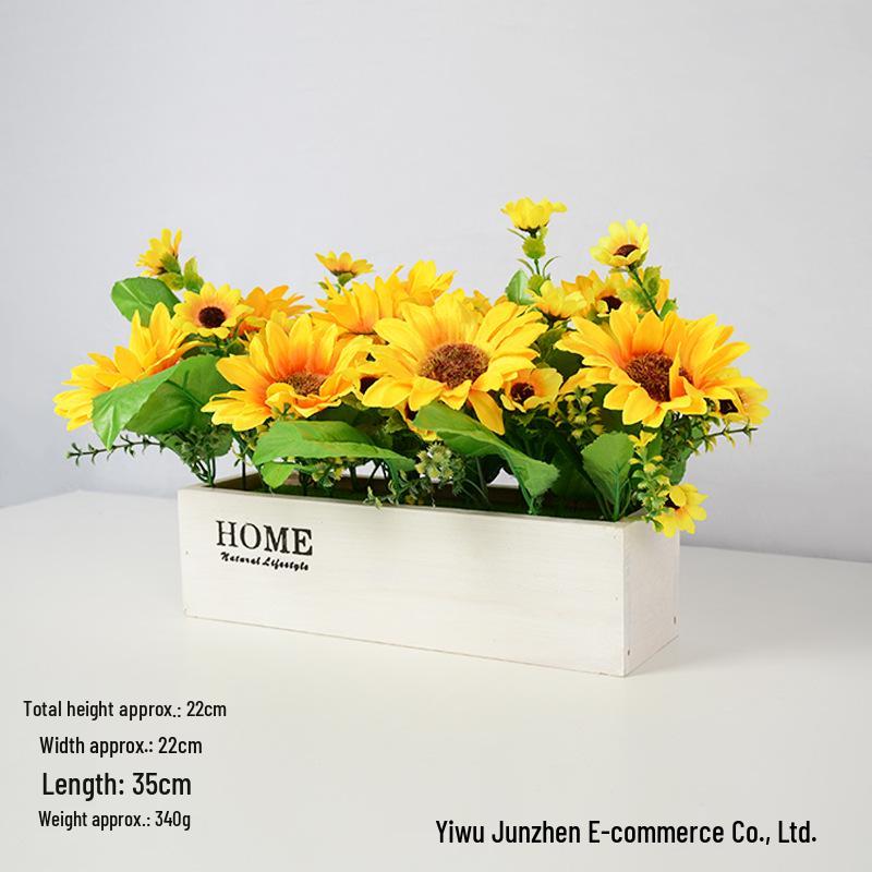 Cross-border Sunflower Small Potted Plant with Wooden Fence Base for Wedding Decor & Photography Props