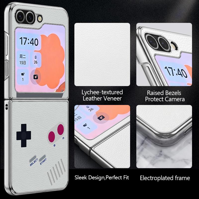 Retro Game Boy Camera Print Case For Samsung Z Flip 8 7 6 5 Hybrid 3in1 Leather Skin Plating Folding Phone Cover For Galaxy Z Flip8 Flip7 Flip6