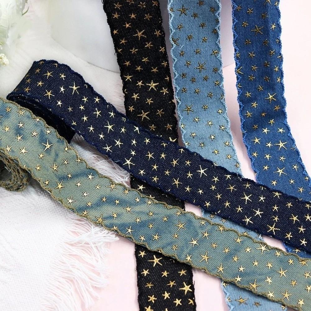 1 yard 38MM Gold Star Denim Cloth Ribbon 38MM Width Clothing Sewing Supplies  Clothing Sewing