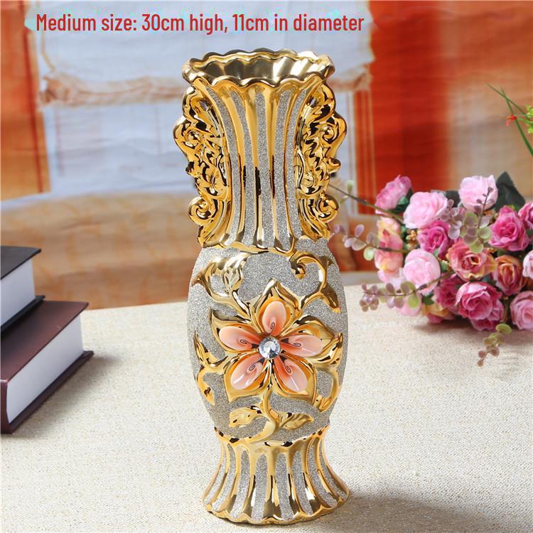European Ceramic Vase Ornament, Gold Wedding Gift, Living Room Decoration, Soft Home Furnishing