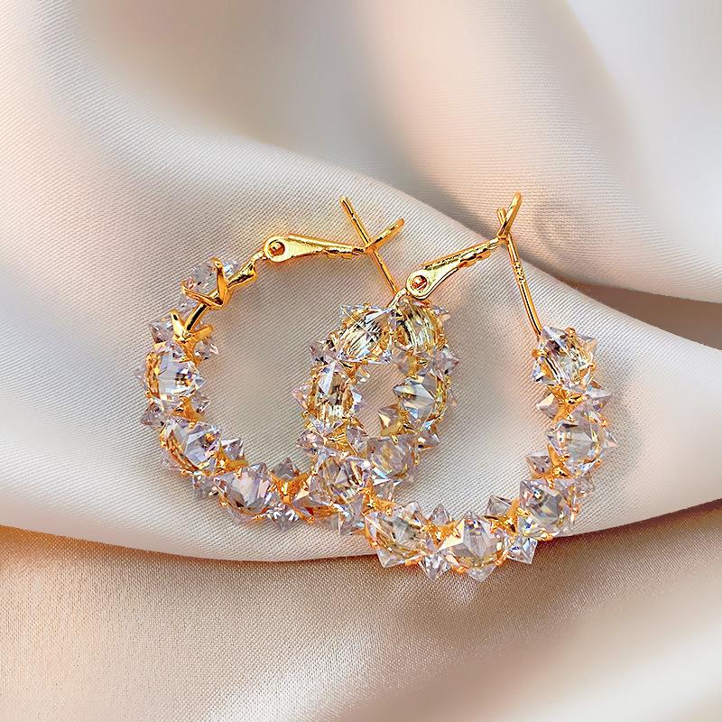 Trendy Irregular Crystal Circle Hoop Earrings For Woman Korean Fashion Statement Shiny Luxury Earrings Female Wedding Gifts