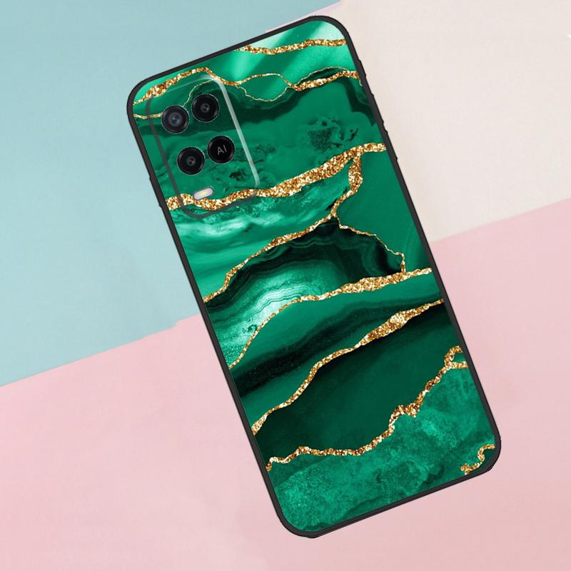 Gold Indigo Faux Malachite For Oppo A40 A60 A80 A18 A38 A58 A78 A98 A79 A16 A76 A96 A15 A74 A94 A54 A77 A17 Phone Case