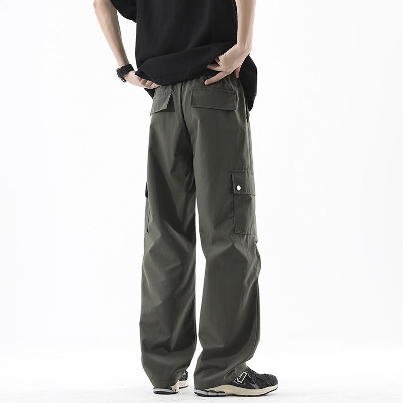 Summer new cool and breathable tooling casual pants thin men's fashion loose straight elastic waist long pants