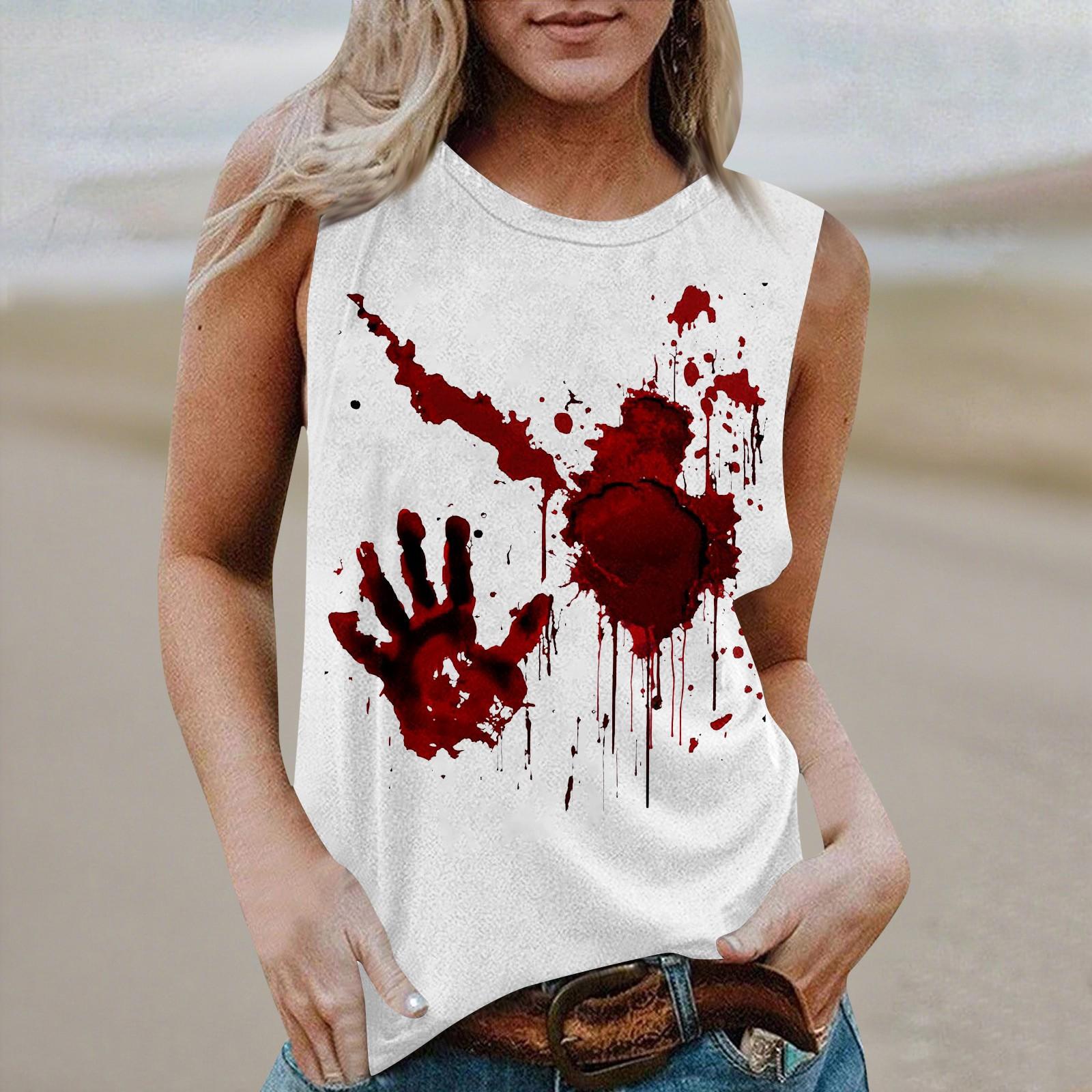 

Women s Round Neck Casual Sleeveless Halloween Printed Vest T-Shirt Top S винний