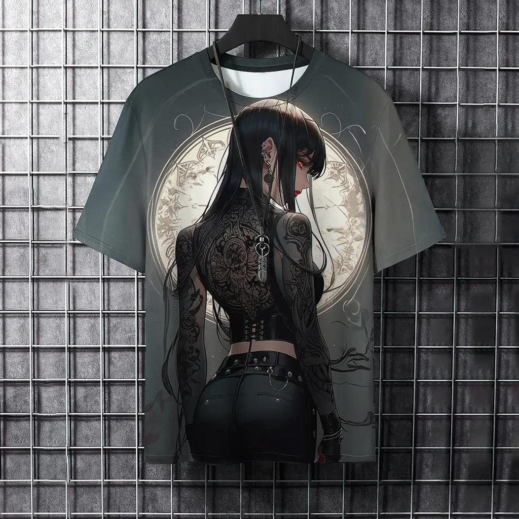 T-Shirt mit Rundhalsausschnitt und 3D-Druck im Anime-Stil für Mädchen, kurzärmliges T-Shirt für den Alltag und den Urlaub