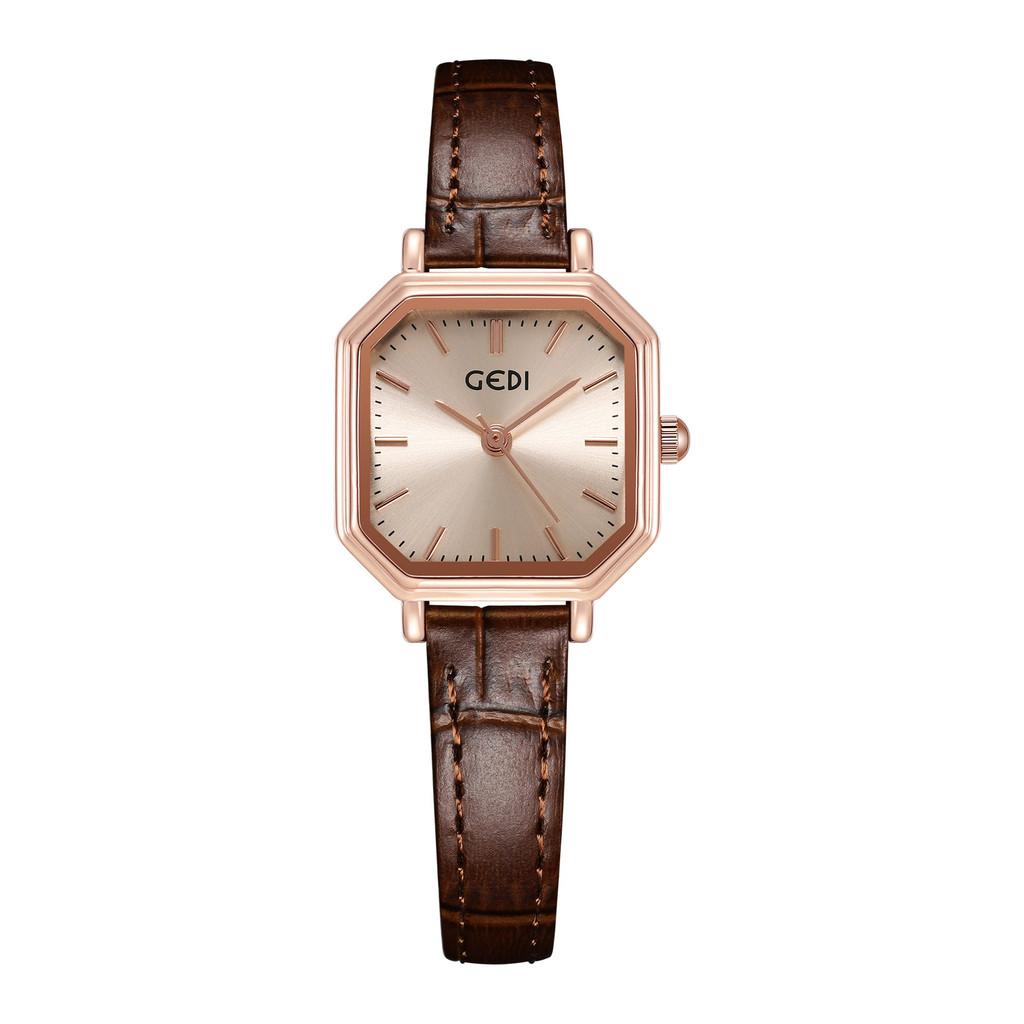 Retro Geometric Small Square Watch With Waterproof Leather Strap For Women