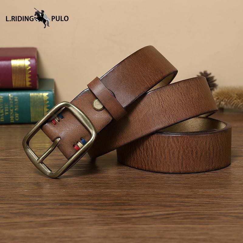Pure Copper Pin Buckle Belt Men's Genuine Leather First Layer Cowhide Retro Casual Trend All-match Youth Jeans Belt